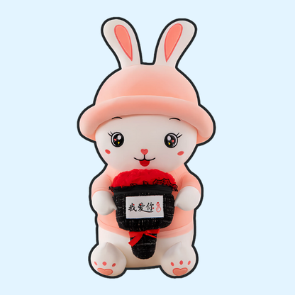 Adorable Bunny Plush with Red Rose Bouquet