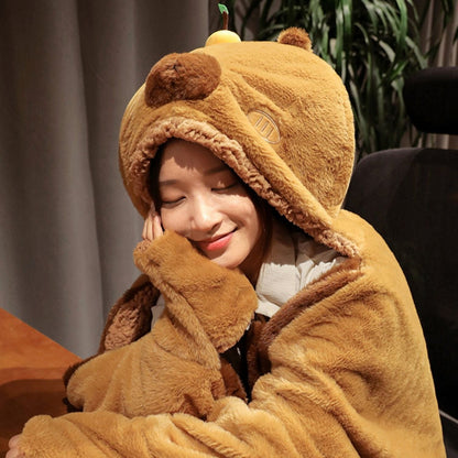 Cozy Capybara Hooded Blanket with Plush Paws